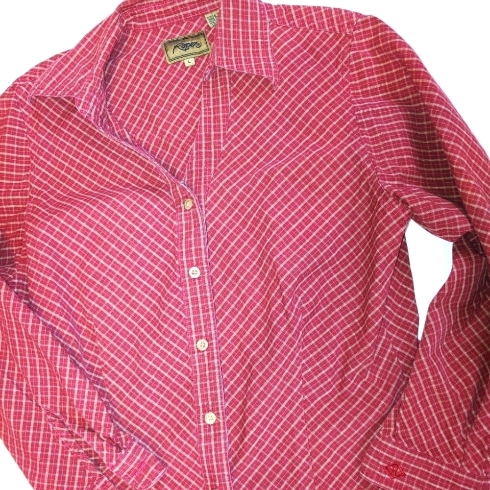 Roper Cotton Plaid Button Blouse L